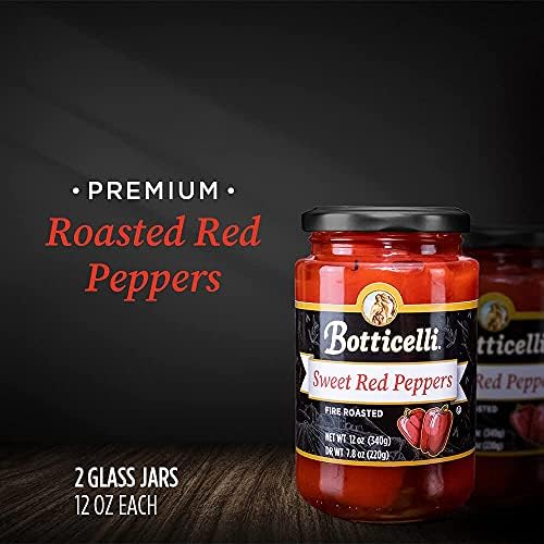 BOTTICELLI Fire Roasted Sweet Red Peppers, No Sugar Added,Gluten Free, Ready to Use, Rich & Smoky Flavor for Pasta, Sandwiches & Sauces (2-Pack, 12 oz Jars)