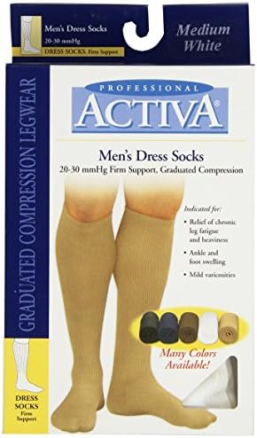 Activa 20-30 mmHg Men's Firm Support Dress Socks, White, Medium