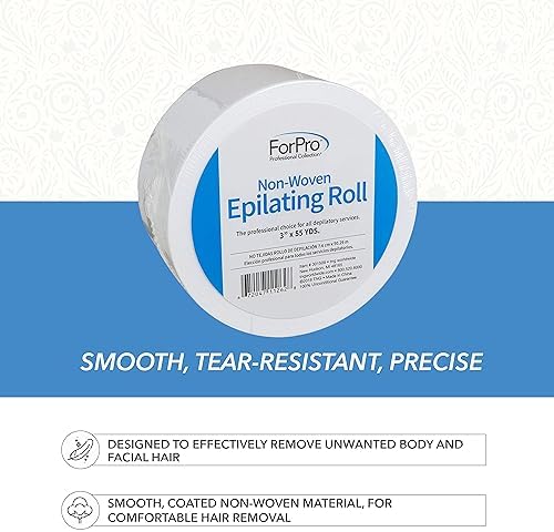 ForPro Non-Woven Epilating Roll for Body and Facial Hair Removal, Tear-Resistant, Lint-Free, 3” x 55 Yards, White