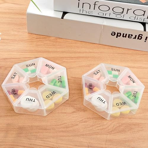 Sibba 7 Day Pill Organizer, 2 Pcs Medicine Pill Box, Daily Pill Holder, Portable Travel Pill Container Holder for Pocket or Purse, Medicine Planner for Vitamins Fish Oil, Supplements(Clear)