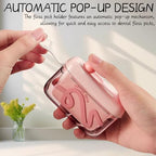 Travel Floss Picks with Case - Automatic Pop-Up Dispenser, 50 Count Dental Flosser, Portable and Refillable for Home, Restaurant, and Oral Care (Medium, Pink Box)