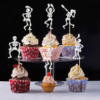 25Pcs Glitter Black Skeleton Cupcake Toppers Dancing Skeleton Cupcake Picks for Halloween Party Decorations Halloween Boys Girls Goth Birthday Goth Bridal Shower Wedding Cake Cupcake Decorations