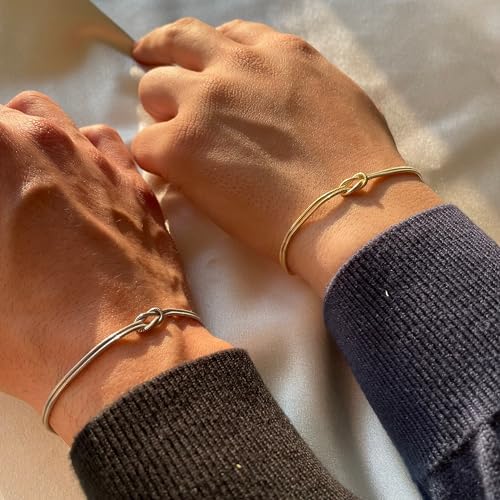 Matching Bracelets for Couples，Dainty Gold Love Knot Bracelet 14K Gold Plated Herringbone Chain Bracelet Relationship Jewelry Gifts for Best Friend