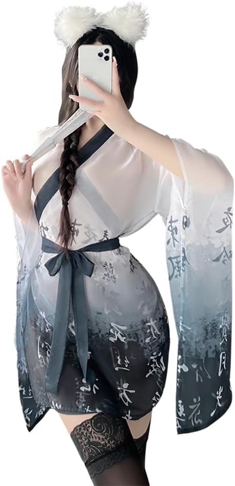 Female Japanese sexy kimono costume geisha bathrobe anime cosplay nightgown