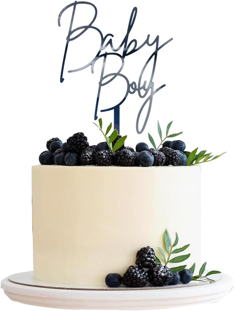 Baby Boy Cake Topper - 4.3x6.7inch Black Acrylic Baby Shower Cake Decorations for Boys Baby Shower First Birthday/Gender Reveals Party, Photo Booth Props