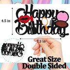 Makeup Cake Topper Happy Birthday Sign Cake Decorations for Girl Women Female Makeup Spa Themed Birthday Party Supplies Black Glitter Decor