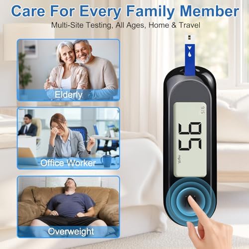 Blood Sugar Monitor,Glucose Monitor Kit with 50 Test Strips & 50 Lancets for Diabetes Testing, Blood Glucose Meter with Auto Eject, No Coding & Large LCD for Seniors