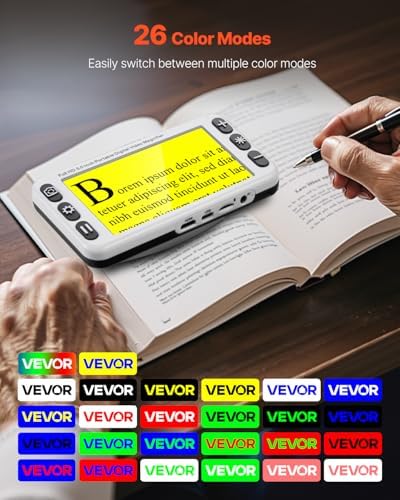 VEVOR Portable Digital Magnifier, 5-inch HD Electronic Video Magnifier for Low Version, 2X - 48X Electronic Reading Aid with 13MP Near & Far Dual Lens, 26 Color Mode, AV/HDMI Output & Foldable Handle