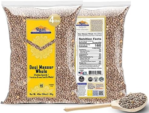 Rani Desi Masoor (Masur) Whole 64oz (4lbs) 1.81kg (aka. Pardina Spanish/American Brown Lentils Whole) Bulk ~ All Natural | Vegan | NON-GMO | Kosher | Gluten Friendly | Product of USA