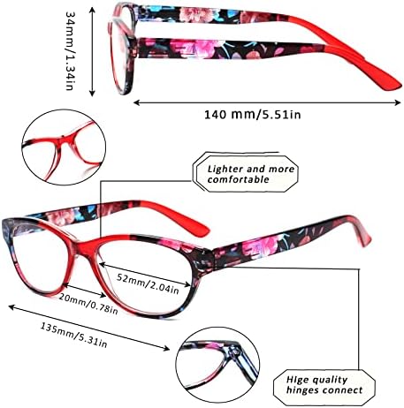 SIGVAN Ladies Cat Eye Reading Glasses 5 Pairs Blue Light Blocking Spring Hinge Fashion Pattern Print Readers for Women