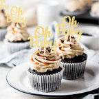 12PCS Gold Glitter "Oh Baby" Cupcake Toppers Elegant Cake Decoration for Baby Showers Party Decor for Gender Reveal & Celebrations