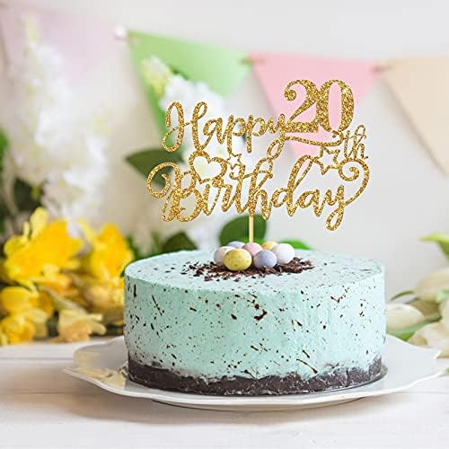WeBenison Happy 20th Birthday Cake Topper 20th Birthday Cake Supplies Boy or Girl 20 Years Old Birthday Party Decorations Gold Glitter