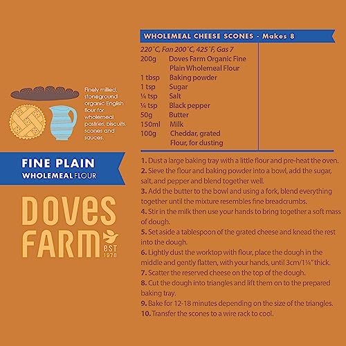 Doves Farm Organic Fine Plain Wholemeal Flour | 1Kg | Perfect for Wholesome Baking and Cooking | Sustainably Sourced Ingredients | Enhance Your Recipes with this Premium Wholemeal Flour