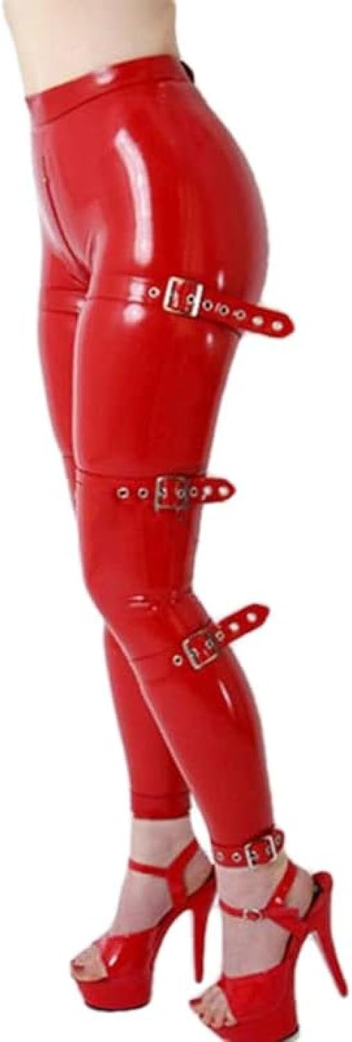 Rubber Latex Womens Trousers with Buckles Bondage Leggings with Crotch Zipper（Shoes Not Included）,Customize,Medium