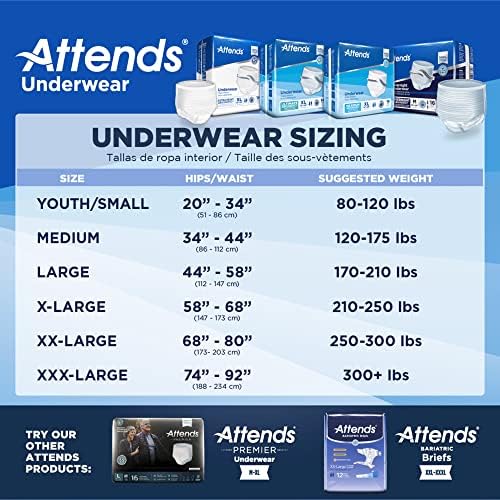 Attends Bariatric Adult Incontinence Underwear, 3X-Large (74-92"), [40 Count] - Overnight Absorbency for Men and Women, Disposable Pull-On Diapers with Tear-Away Sides, AU60