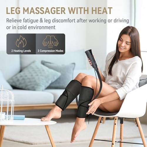 FIT KING Air Compression Leg Massager with Heat - Calf Massager for Circulation Helpful for Pain Relief RLS Edema and Relaxation - Great Gift for Wife Mom