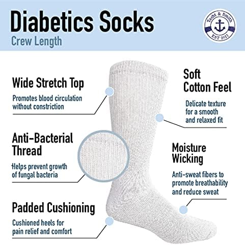 Yacht & Smith 6 Pairs of Loose Fit Non-Binding Soft Cotton Diabetic Crew And Ankle Socks, Bulk Value Pairs