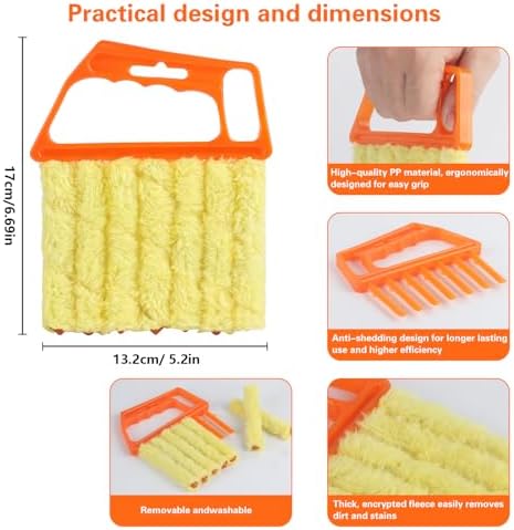 4Pcs Window Venetian Blind Cleaner Duster Tool,Feather Blind Duster for Cleaning,Washable 7 Finger Dusters Brush Dusting Cleaner Tool for Window Shutters Air Conditioner Vinyl Wood Blinds + 4 Cover
