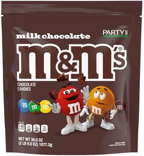 M&M'S Milk Chocolate Candy, Party Size, 2.4 lb Resealable Bag for Parties, Baking & Sharing