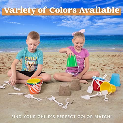 Sloosh 12 Sets Sand Buckets with Shovels for Kids Beach Pails Toys Party Favors Pail Set Plastic Bucket with Handles