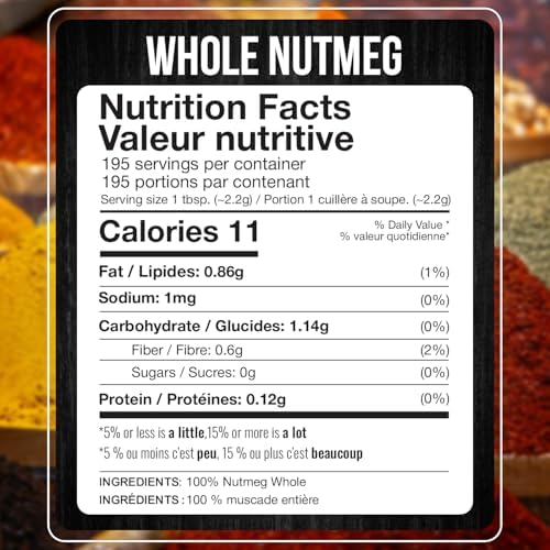 Fresh Finest Whole Nutmeg 15.16oz - Premium Quality Whole Nutmeg - All-Natural, Non-GMO, Gluten-Free, Kosher - Perfect for Baking, Cooking, and Desserts