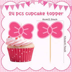 24 Pcs Pink Cat Cupcake Toppers Bow Cake Toppers Cute Kawaii Cake Decorations Kitty Birthday Party Decorations for Girls Kitten Anime Theme Party(Classic Pink)