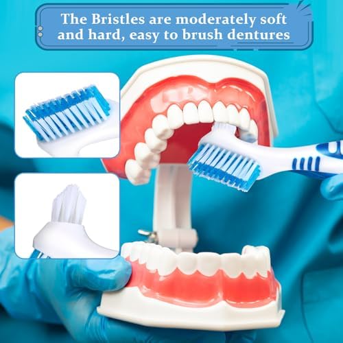WLLHYF 10 Pcs Denture Brush for False Teeth Denture Care Cleaning Brush Double Sided Toothbrush Portable Soft Multi-Layered Bristles Cleaner Brushes Ergonomic Rubber Handle