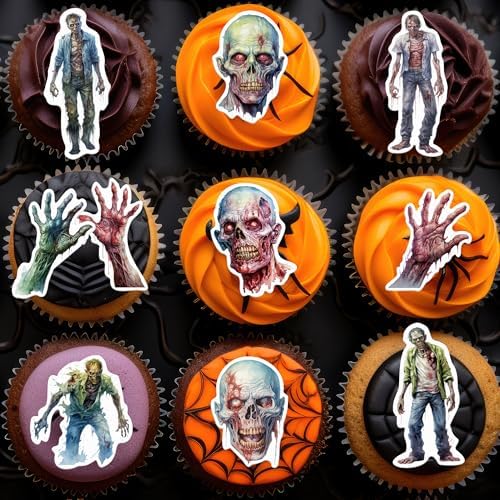 45PCS Edible Bloody Zombies Cupcake Toppers Wafer Paper Halloween Zombies Cake Decoration Horror Zombie Hand Cupcake Picks for Halloween Eve Theme Party Birthday Decor Supplies