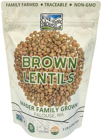 Palouse Brand Non-GMO Project Verified Brown Lentils | Certified Glyphosate Residue Free | 1 lb Pouch | 100% Non-Irradiated | Kosher Parve | USA Grown | Field Traced