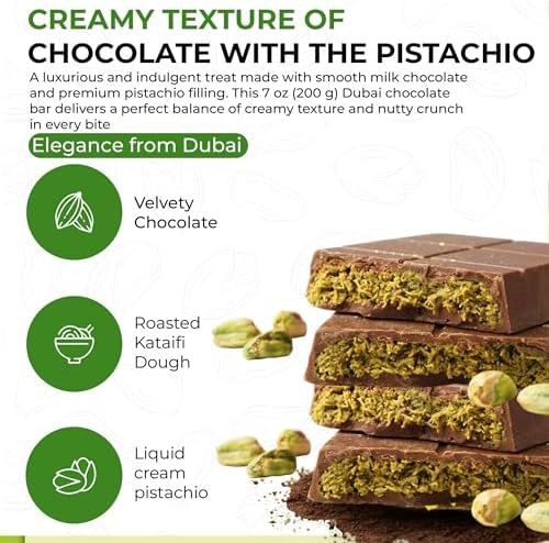 Chobella Dubai Chocolate Bar Pistachio, 7oz, Premium Dubai Chocolate Bar with Pistachio Cream and Kataifi, Viral Candy with Shredded Phyllo Dough, Knafeh