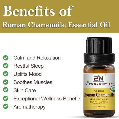 Roman Chamomile Essential Oil, USDA Certified Organic, 100% Pure Undiluted, Aromatherapy Oil for Diffuser, Hair & Skin Care