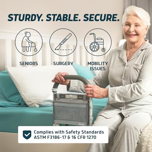 Lunderg Bed Assist Rail for Seniors with Motion-Activated Light & Storage Pocket - Easy to Install Bed Rails for Elderly Adults Safety & Post-Surgery - Helps Reduce Falls & Support Independence