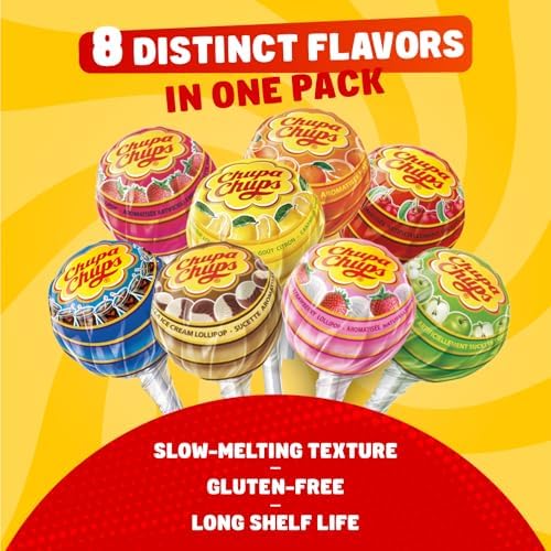Chupa Chups Assorted 4 lb – 8 Flavors, Individually Wrapped Lollipops, Bulk Candy in Resealable Bag