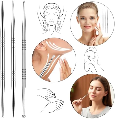 3 Pcs Acupuncture Pen Dual Head Facial Reflexology Massage Tool Portable Stainless Steel Manual Deep Tissue Tool Ear Acupressure Body Point Probe Pen for Relaxing Full Body