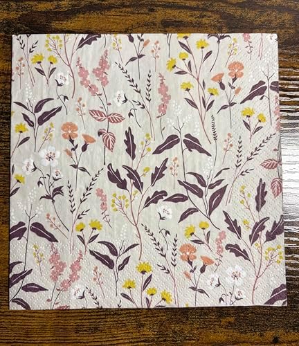 IHR Ideal Home Range Party Napkins Disposable 3-Ply Paper Lunch Napkin Pack, 6.5" x 6.5", Pretty Meadow Autumn, 20-Count