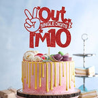 Out Single Digits I'm 10 Cake Topper, Double Digits 10, for Boys Girls 10th Birthday Decorations, Happy 10th Bithday Decorations Red Glitter
