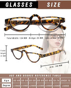 Hubeye 3 Pairs Plastic Retro Half Moon Frame Reading Glasses Lightweight Spring Hinge Women and Men Reader Broken flower/leopard print/white tortoiseshell +3.0