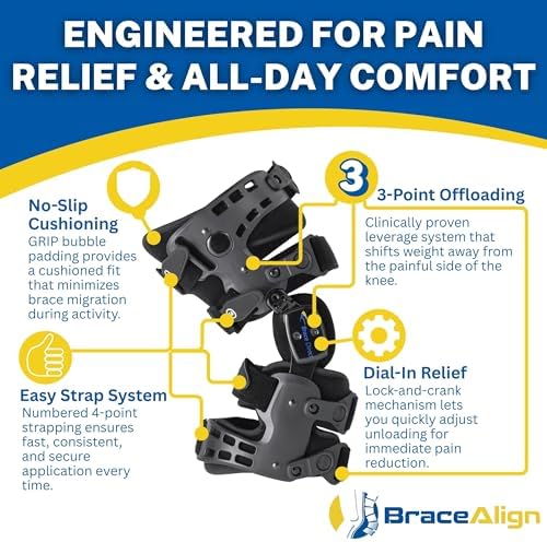 EasyStrap Pro OA Unloader Knee Brace - Adjustable Hinged Osteoarthritis Support for Bone on Bone Knee Pain, Meniscus Tears & Cartilage Damage L1843 L1851 (RIGHT LEG)