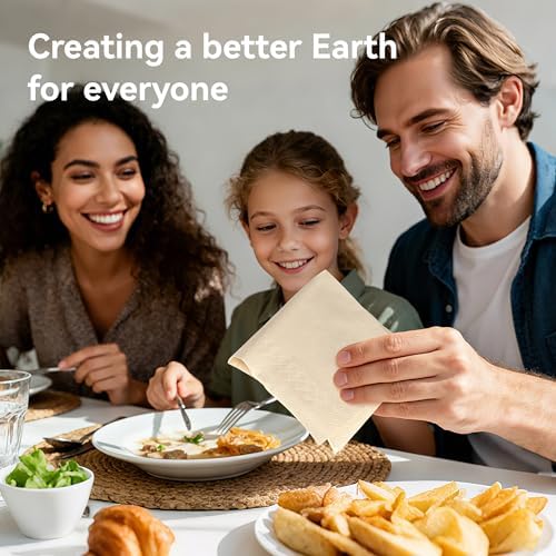 MORGIANA Lunch Napkins, 200 Count Bamboo Compostable Napkins Disposable, 2-Ply - 6.5 x 6.5 Inch Folded - Soft, Absorbent & Unbleached for Weddings, Party, Cocktail Bar