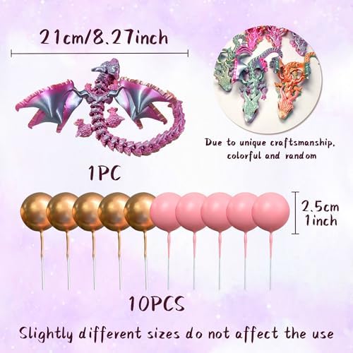 3D Printed Dragon Fantasy Fantasy Dragon Cake Topper Dragon Eggs Cake Decor Pink Balls Cake Decor for Baby Shower Birthday Wedding Party Supplies（Random colours）