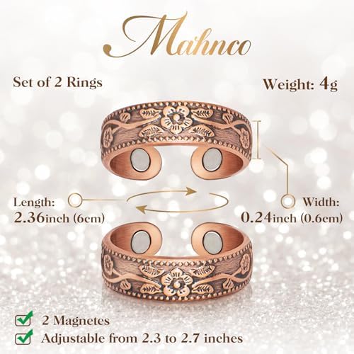 Lymphatic Drainage Therapeutic Magnetic Ring: Copper Rings with 3500 Gauss Magnets for Women Men Pain Relief, Magnetic Lymph Detox Ring 100% Solid Pure Copper Jewelry Gift (2PCS)