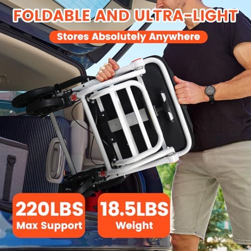 Wheelchairs for Adults, Foldable Wheelchair Lightweight Aluminum Frame with Handbrakes & Telescopic Handle, Portable Travel Chair for Seniors, No Installation, White
