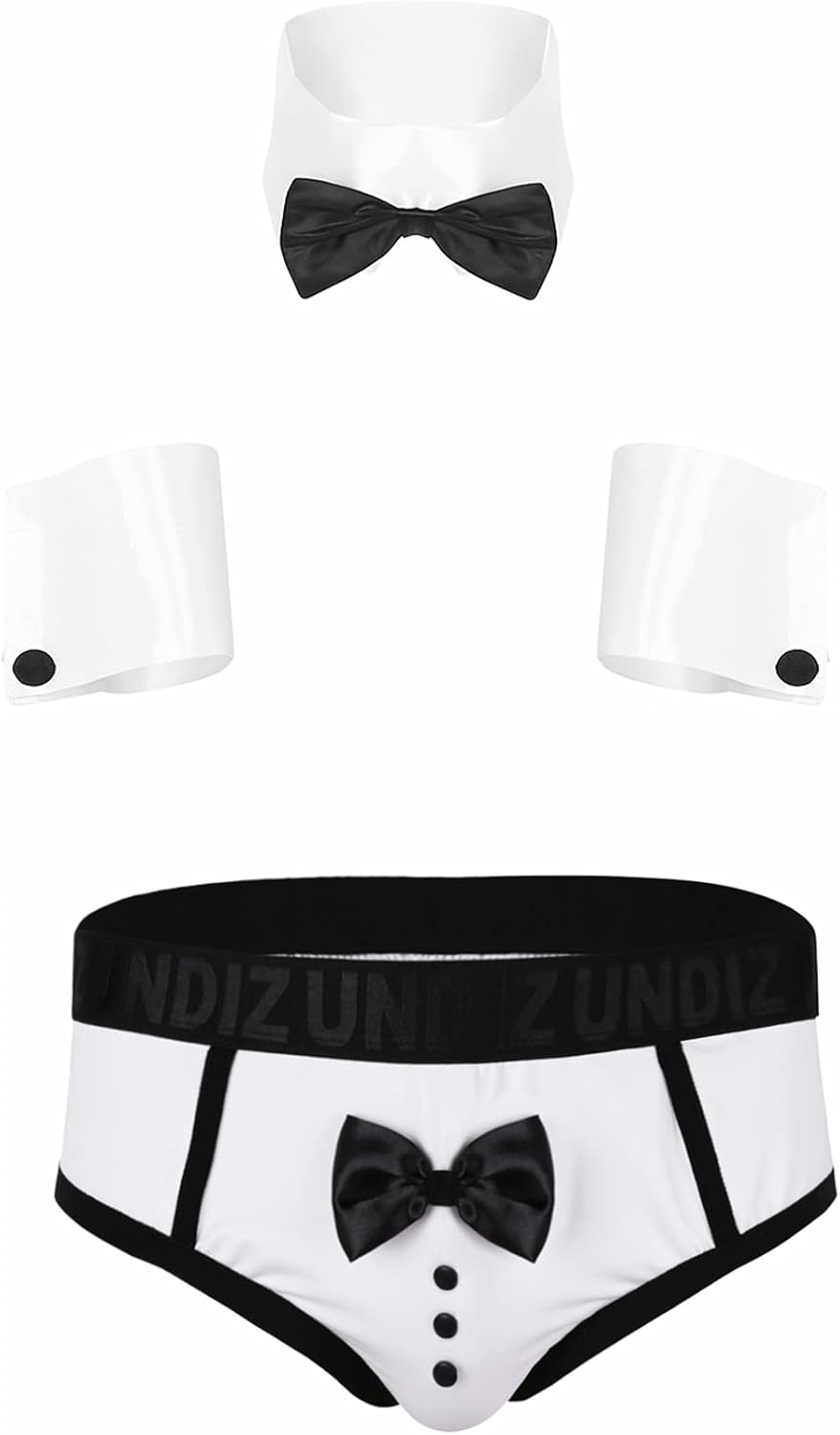 Men's 3PCS Waiter Cosplay Lingerie Set Sexy Tuxedo Underwear Bow Tie Collar and Bracelets