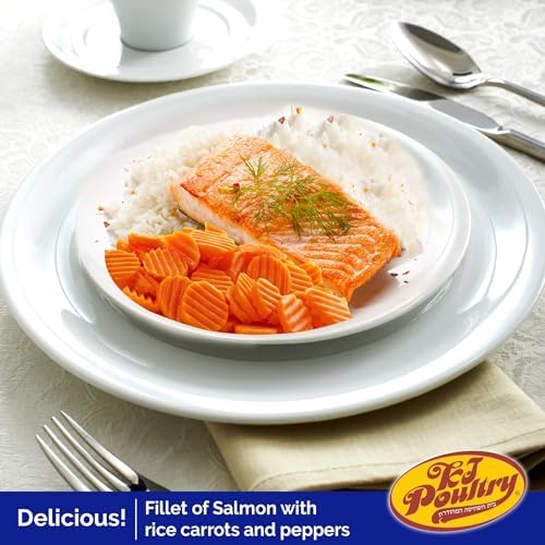 KJ Poultry Kosher Ready Meals - Salmon Fillet Fish, Parve MRE Meal Ready to Eat, Protein Food, Halal, (12 Pack) Prepared Entree Fully Cooked, Shelf Stable Microwave Dinner, Travel, Military, Camping