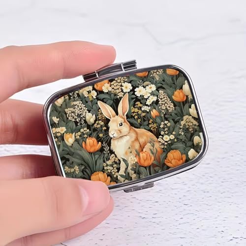 Bunny Pill Box 2 Compartment Small Pill Case for Purse & Pocket Travel Portable Metal Medicine Box to Hold Vitamins Medication Fish Oil Supplements for Women Men (YH3870)