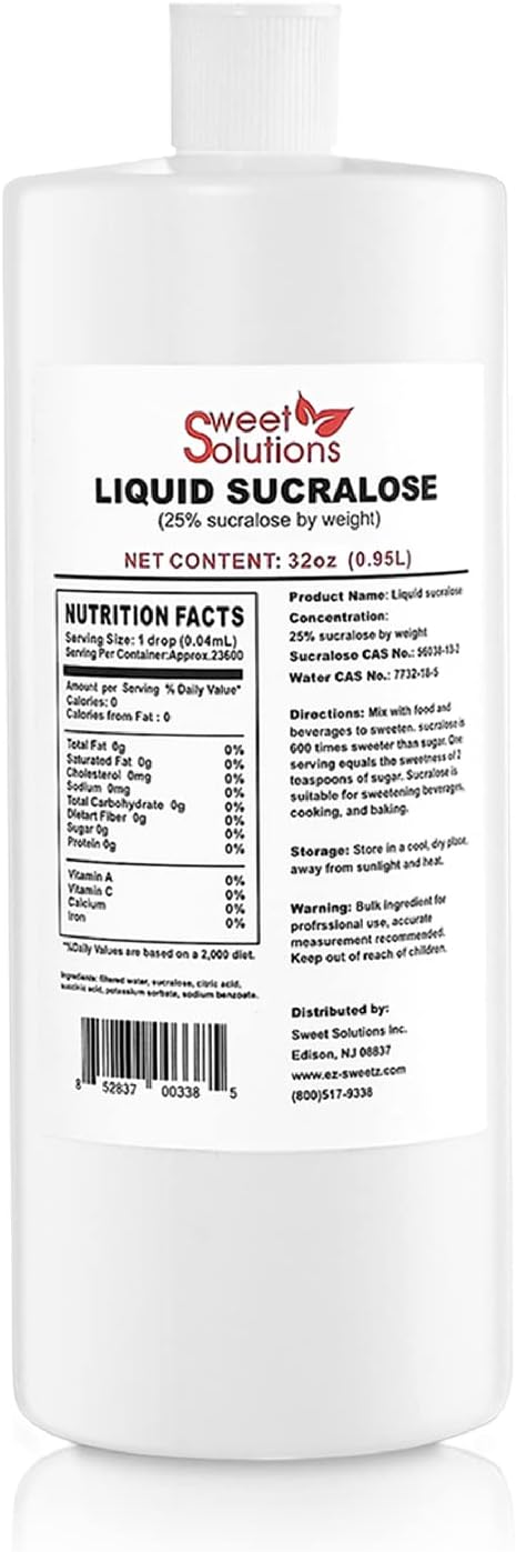 Concentrated Liquid Sucralose Sweetener, 25% Concentrated Sugar Alternative, 32 oz. Bulk for Drinks, Food, and Pastries, Zero Calories and No Carbs (1-Pack)