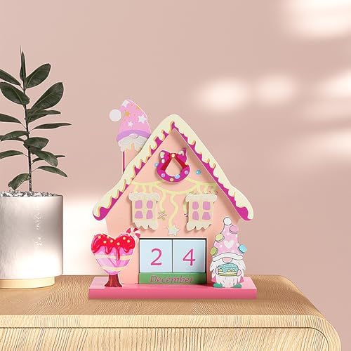 Christmas Wooden Perpetual Blocks Calendar, Pink Gnomes Wood Month Date Display Blocks, Cute Christmas Block Calendar for Desk, Xmas Calendars for Home Ornament Festival Decor Accessories
