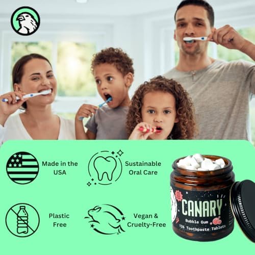 Canary Nano Hydroxyapatite Toothpaste Tablets Bubble Gum - Remineralizing, Fluoride Free, All Natural Tabs with Xylitol - Great for Kids, Plastic Free - 126 Count