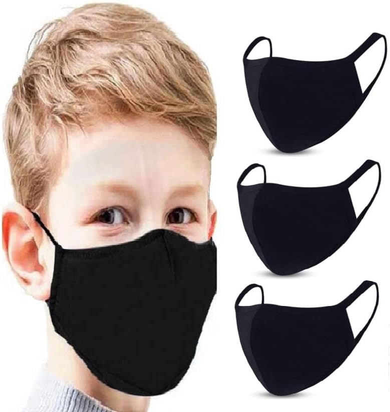 GALAXYLENSE 6 Packs Cotton Children Kids Washable,Reusable Black Face Mask,Breathable Personal Care Protection For Age 9-18