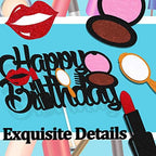 Makeup Cake Topper Happy Birthday Sign Cake Decorations for Girl Women Female Makeup Spa Themed Birthday Party Supplies Black Glitter Decor